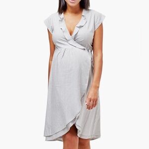 Nom Gray Wrap Maternity & Nursing Dress white gray Stripes
